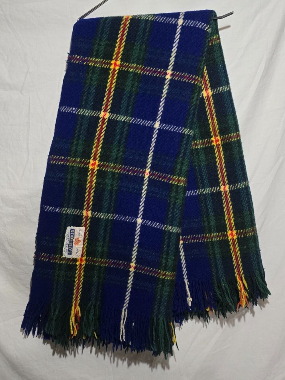 Stanfield's Nova Scotia Tartan Wool Throw Blanket Blue Green Yellow White 56x62